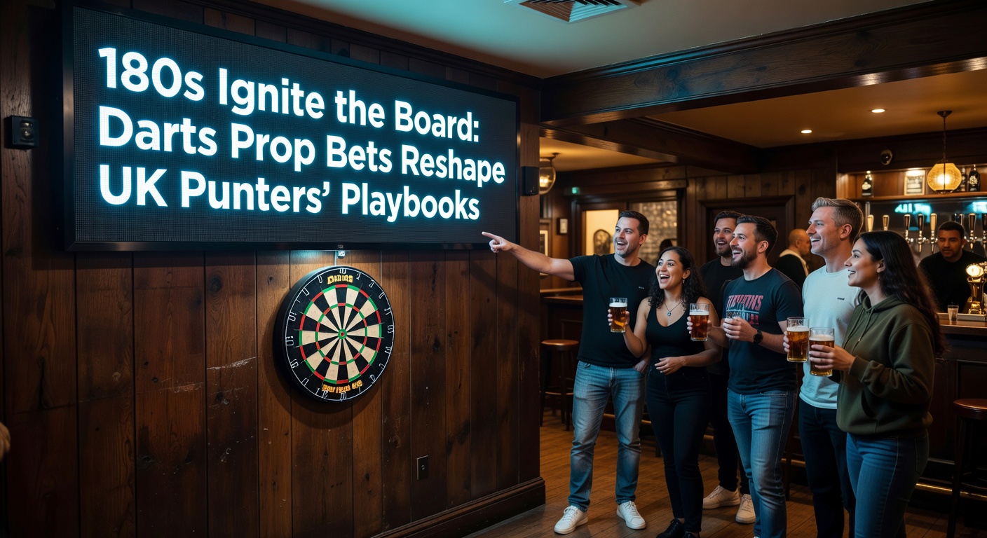 Darts player celebrating a perfect 180 with crowd cheering in background, highlighting excitement of prop bets