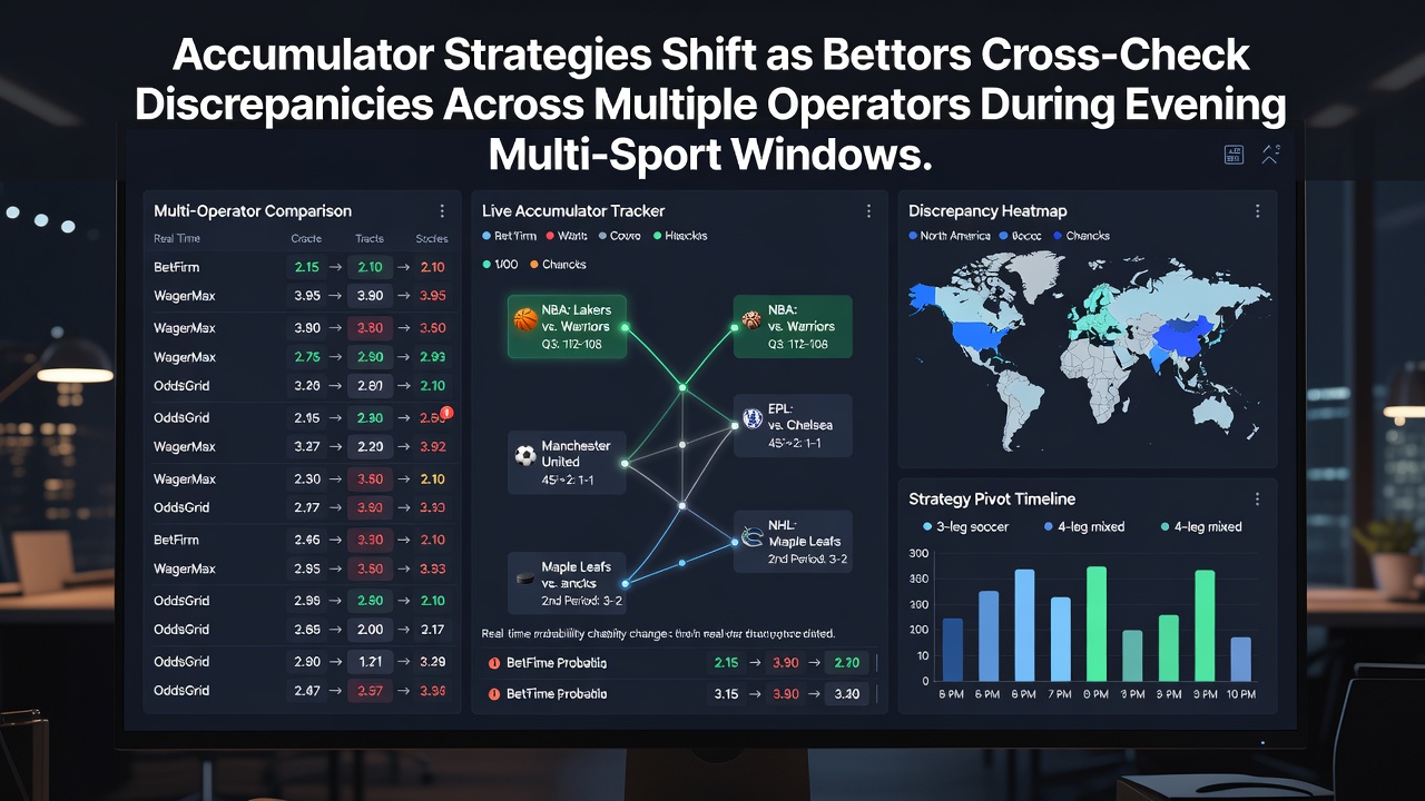 Bettors comparing accumulator odds across multiple platforms during evening sessions