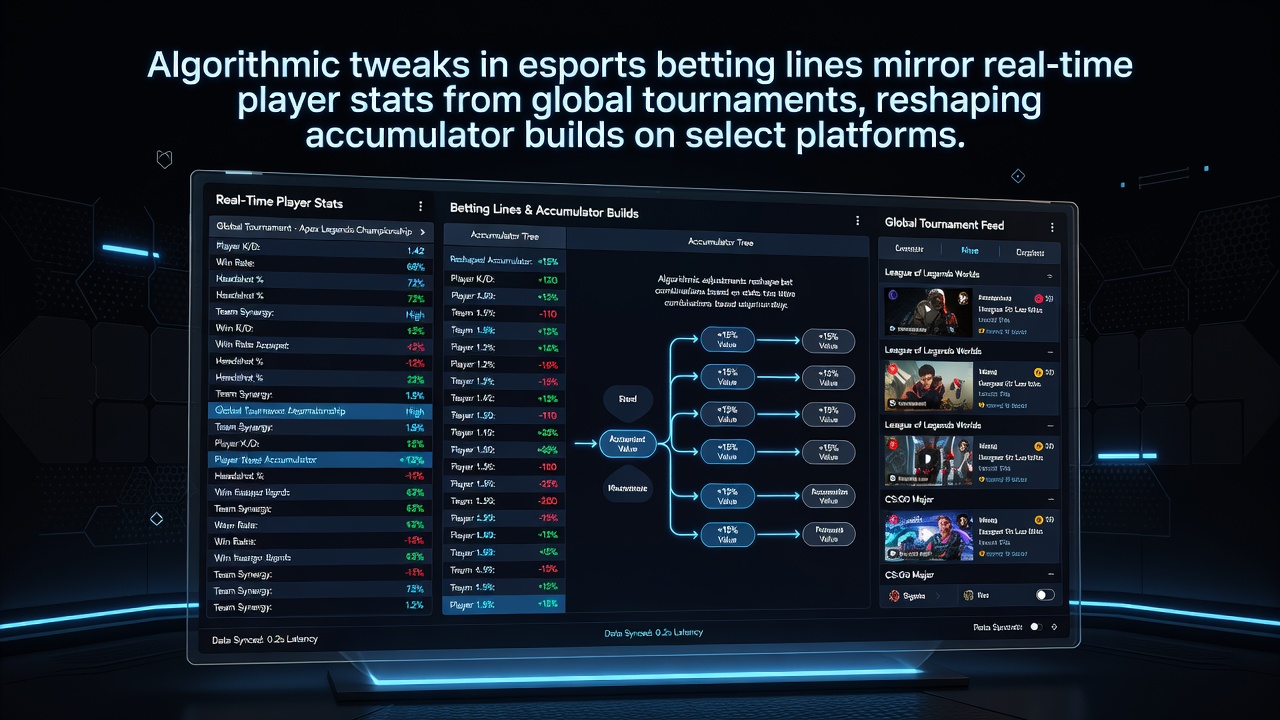 Esports betting interface displaying real-time algorithmic adjustments to player performance lines during a global tournament