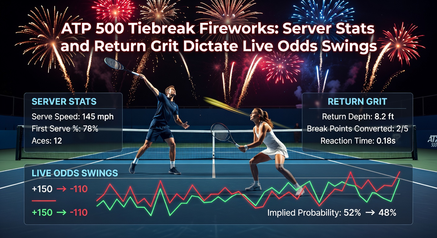 Dynamic tennis tiebreak action on clay court with players locked in intense rally, highlighting serve and return exchanges
