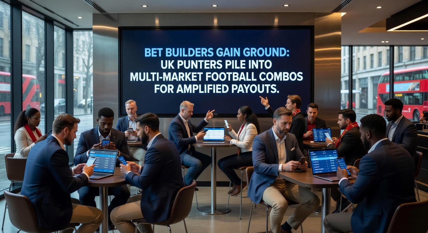 Close-up of a mobile betting screen during a live football match, displaying a successful bet builder payout with stacked markets like player shots, assists, and halftime lead