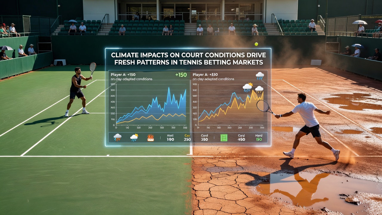 Tennis court showing visible cracks and heat distortion on a hard surface during summer play