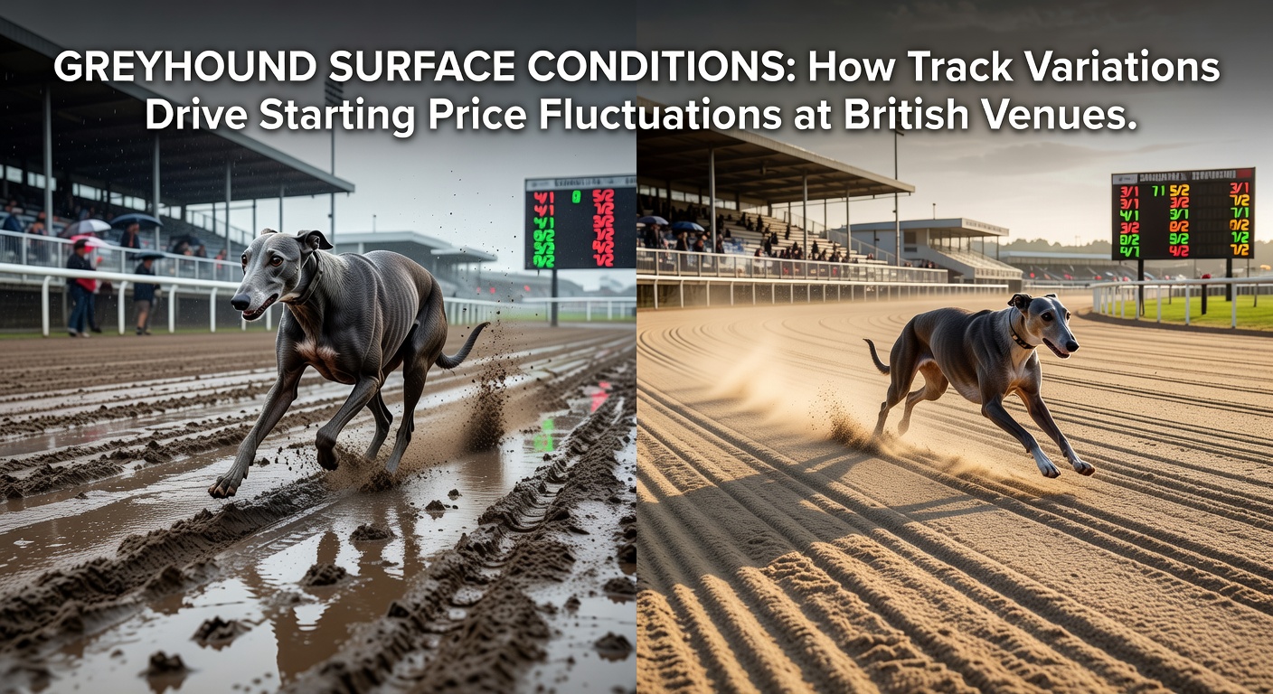 Greyhound racing track surface conditions at a British venue showing sand and drainage features