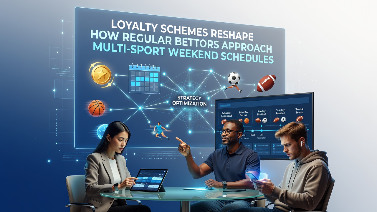 Bettors reviewing multi-sport schedules on mobile devices while checking loyalty point balances