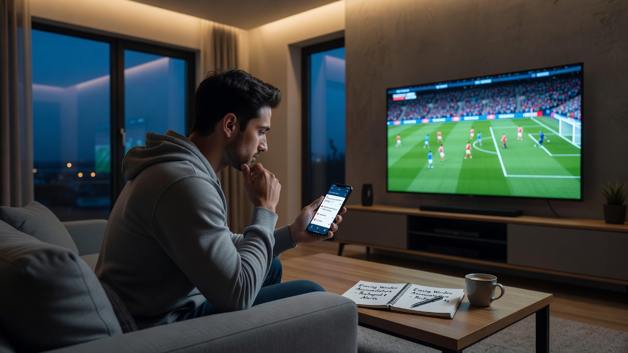Mobile betting interface showing accumulator options with live alerts during an evening football match