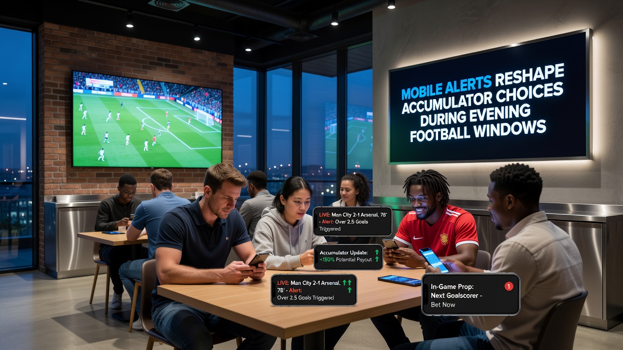 Smartphone screen displaying push notifications about football match updates and accumulator bet changes