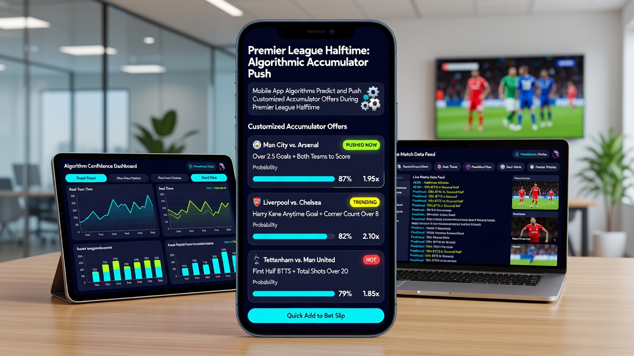 Data visualization of algorithm-driven accumulator predictions during live Premier League action
