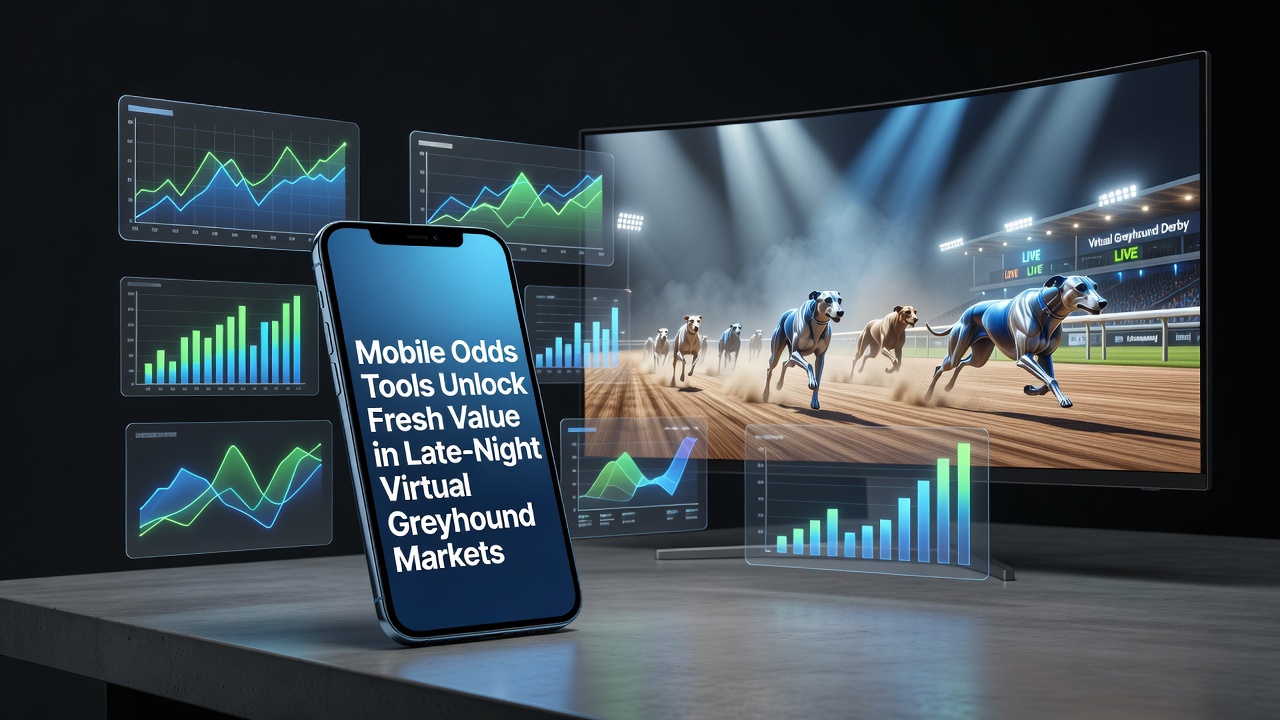 Mobile app interface displaying real-time virtual greyhound racing odds during late-night hours