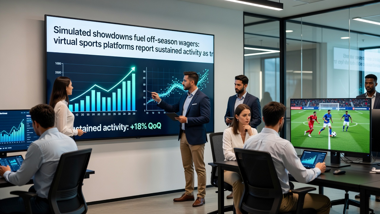 Users engaging with virtual sports betting terminals at a gaming venue