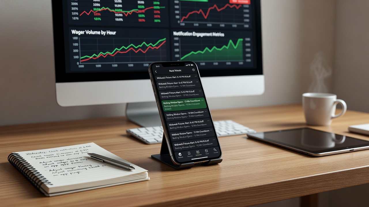Bettors checking smartphone notifications during a midweek football match