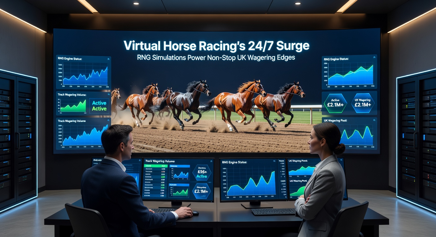 Close-up of betting interface showing live virtual horse racing odds updating in real-time, with multiple race windows and wager slips